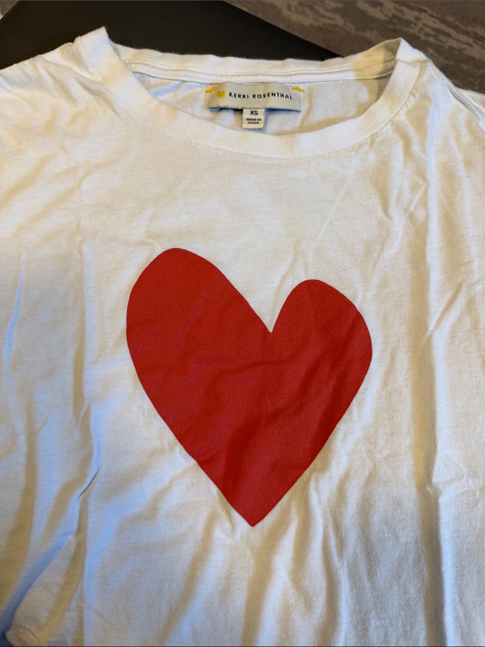 Kerri Rosenthal White Short-Sleeve Tee with Red Heart Graphic